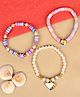 Asthetika Set of 3 Heart & Star Embellished Charms Beaded Bracelets - Pink Purple