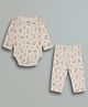 URBANRAC Cotton Knit Full Sleeves Bunny Printed Coordinating Onesie & Pants Set - Cream