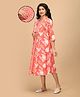 The Mom Store Cotton Woven Abstract Printed Maternity Dress With Side Zipper Nursing Access & Three Fourth Sleeves Shacket - Peach