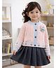 Little Surprise Box Blended Woven Full Sleeves Bunny Applique Detailed Pre Winter Sweater & Skirt Set - Pink