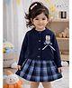 Little Surprise Box Blended Woven Full Sleeves Bunny Applique Pre Winter Sweater & Skirt Set - Navy Blue