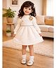 Little Surprise Box Blended Woven Floral Applique & Embroidered Dress With Full Sleeves Tee - Cream
