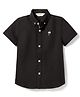Primo Gino 100% Cotton Woven  Half Sleeves Oxford Shirt with Palm Tree Embroidery - Black