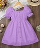 The Kids Club Cotton Woven Half Puffed Sleeves Floral Designed Schiffli Embroidered Dress - Purple
