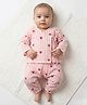 KLINGARU Cotton Knit Full Sleeves Striped & Heart Printed Coordinating Jhabla & Pants Set - Pink