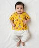 KLINGARU Cotton Knit Full Sleeves Cow & Floral Printed Jhabla & Pants Set - Yellow
