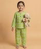 KLINGARU Cotton Knit Full Sleeves Elephant Printed Coordinating Kurta & Pajama Night Suit - Green