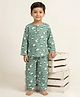 KLINGARU Cotton Knit Full Sleeves Sheep Printed Coordinating Kurta & Pajama Night Suit - Teal Blue