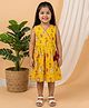 KLINGARU Cotton Knit Sleeveless Cow & Floral Printed Dress - Yellow