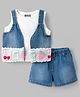 Little Kangaroos Cotton Woven Sleeveless Top & Shorts With Embroidered Jacket - Blue