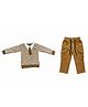 CRUNCHY NACHOS Knitted Full Sleeves Layered & Tie Detailed Pre Winter Sweatshirt With Cargo Trouser Set - Brown