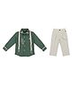 CRUNCHY NACHOS Woven Full Sleeves Abstract Embroidered Shirt & Pants Set With Suspender - Dark Green