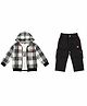 CRUNCHY NACHOS Knitted Full Sleeves Animal Printed Tee & Cargo Pants With Checked Hooded Shacket Set - Black