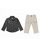 CRUNCHY NACHOS Cotton Knit  Full Sleeves Floral Embroidered Textured Shirt & Pant Set - Black