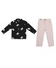 CRUNCHY NACHOS Cotton Woven Full Sleeves Geometric Embroidered Shirt & Trousers Set - Black