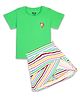 Plan B Cotton Knit Half Sleeves Unicorn Printed Tee & Striped Skort Set - Multi Colour