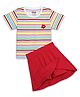 Plan B Cotton Knit Half Sleeves Striped Tee & Solid Skort Set - Multi Colour