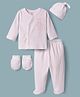 I Bears Knitted Full Sleeves Striped T-Shirt & Bootie Leggings Set with Mittens & Cap - Pink