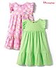 Honeyhap Premium 100% Cotton Knit Sleeveless Floral Printed Frocks With Bio Finish Pack Of 2 - Pink Frosting & Pistachio Green
