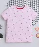 BABY NATION Cotton Knit Half Sleeves Floral Printed Tee - Light Pink