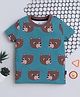 BABY NATION Cotton Knit Half Sleeves Bear Printed Tee - Turquoise