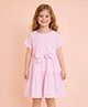 StyloBug Cotton Woven Half Sleeves Bow Applique Dress - Pink