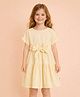 StyloBug Cotton Woven Half Sleeves Bow Applique Dress -Yellow