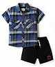 Smarty Boys Cotton Knit Half Sleeves Checkered Shirt & Shorts Set - Navy Blue