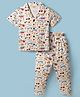 Smarty Boys Sinker Knit Half Sleeves Co-ords Shirt & Pajama Night Suit with Traffic Print - Cream