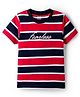 Smarty Boys 100% Cotton Knit Half Sleeves Striped & Text Printed T-Shirt - Red
