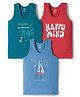 Zero Knitted Sleeveless Nautical Theme Printed Vests Pack Of 3 - Blue Green & Orange