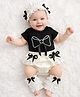 Tipy Tipy Tap Cotton Knit Half Sleeves Bow Detailed Onesie With Bloomer Bow Applique Headband & Legwarmers - Black & Off White