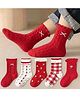 Bembika Knit Pack Of 5 Floral Designed & Checked Socks - Crimson Red