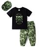 Dapper Dudes Knit Half Sleeves Text Printed T-Shirt & Lounge Pant Set with Cap - Green