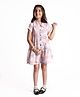 melon Satin Woven Half Sleeves Printed Frock - Baby Pink