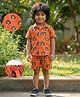 Desi Soota Cotton Woven Half Sleeves Lion Printed Coordinating Shirt & Shorts Set - Coral