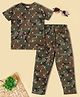 RAINE AND JAINE Cotton Knit Half Sleeves Skeleton Printed Tee & Coordinating Pajama Night Suit - Khaki