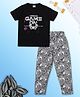 RAINE AND JAINE Cotton Knit Half Sleeves Game On Text Printed Tee & Pajama Night Suit - Black & Grey
