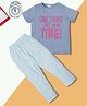 RAINE AND JAINE Cotton Knit Half Sleeves One Thing At A Time Text Printed Tee & Pajama Night Suit - Blue