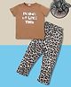 RAINE AND JAINE Cotton Knit Half Sleeves I Woke Up Like This Text Printed Tee & Pajama Night Suit - Brown
