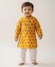 Baby Moo Cotton Woven Full Sleeves Floral Printed Kurta Pyjama Set - Yellow