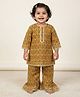 Baby Moo Cotton Woven Three Fourth Sleeves Sunflower Printed Kurti & Sharara Set - Mustard