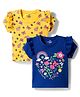 Doodle Poodle 100% Cotton Knit Half Sleeves Tops with Floral & Butterfly Print Pack of 2 - Navy Blue & Yellow