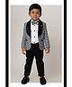 LITTLE COLLARS Brocade Woven Full Sleeves Houndstooth Printed 3 Piece Party Suit Set With Bow - Black