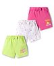Doodle Poodle 100% Cotton Knit Knee Length Beach Theme Printed Shorts With Bow Applique Pack Of 3 - Pink White & Lime Green