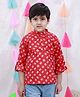 BownBee Cotton Woven Full Sleeves Bandhani Printed Short Kurta - Red