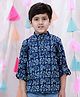BownBee Cotton Woven Full Sleeves Animal Printed Short Kurta - Indigo