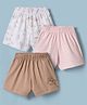 Child World Sinker Cotton Knit Knee Length Dino Printed & Striped Shorts Pack Of 3 - Brown Peach & White