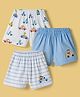 Child World Sinker Cotton Knit Knee Length Vehicles Printed & Striped Shorts Pack Of 3 - Light Blue & White