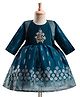Enfance Cotton Silk Woven Three Fourth Sleeves Design Printed & Embellished Ethnic Dress With Jacket - Blue